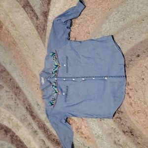 Vintage  Shirt, Medium Blue Embroidery, Long sleeves